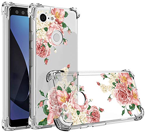 Google Pixel 3 XL Case,Pixel 3 XL Flower Case,Mustaner Shock-Absorption Flexible TPU Rubber Soft Silicone Full-Body Protective Cover for Google Pixel 3XL â€¦ (Big Rose)