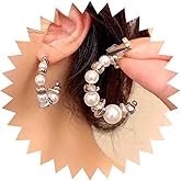 Iaceble Boho Pearl Hoop Earrings Circle Round Pearl Earrings Circle Pearl Dangle Earrings Silver Pearl C Shape Earrings Jewelry for Women