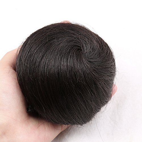 Bella Hair 100% Human Hair Bun Extension Donut Chignon Hairpieces for Both Women and Men Instant Up Do Style Bun Wig (#1B Natural Black)