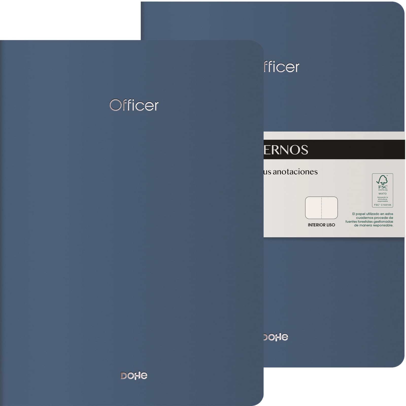 DOHE - A4 Plain Interior Notebook (2 pcs.) - Size 21 x 29.7 cm, 40 Sheets (80 Pages), 90 g/m², for Notes, Organization or Drawing, Flexible Soft Cover - OFFICER Night Blue