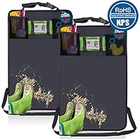2 Pack Kick Mats with Tissue Holder, Waterproof Car Seat Back Protector with Organizer Storage Pocket -Universal Fit - by Termichy (2-Black)