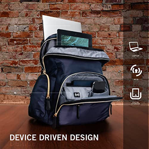 Cole REACTION Women's Sophie Backpack Silky Nylon Laptop & Tablet RFID Bookbag, Navy