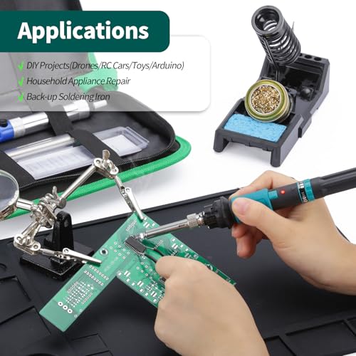 YIHUA 947-IX Electronic Soldering Iron Kit with Adjustable Temperature 220~480°C, Electric Soldering Iron Ignition Button Temperature Controlled ESD-Safe with 5 Soldering Tips Holder (EU PLUG)