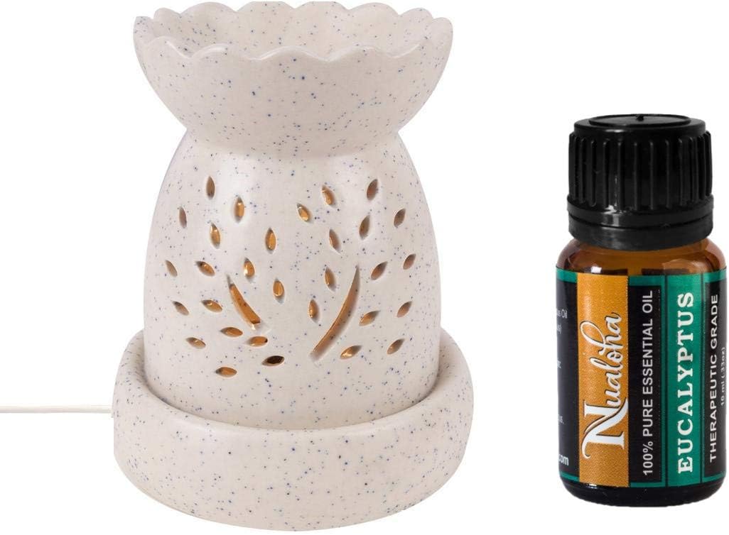 Nualoha Combo of Ceramic Electric Aroma Oil Diffuser and Aromatherapy Essential Oil (10 ML) For Diffusers, Skin & Body Care (Eucalyptus), Gift for Family and Friends/Gift Item