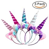 Zeekoo Unicorn Party Supplies Set，Baby Unicorn Horn Headband Rose Flower Hairband Animal Photo Props with Glitter Ears，Unicorn Birthday Cosplay for Girls Children Gift Halloween Party Costume(5 pack)