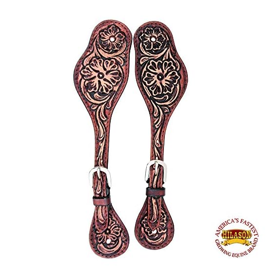 HILASON-Western-Leather-SPUR-Straps-Brown-Floral-Carving-Rustic-Vintage