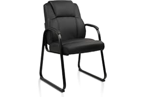 CLATINA Leather Guest Chair with Padded Arm Rest for Reception Meeting Conference and Waiting Room Side Office Home Black with Sled Base 1 Pack