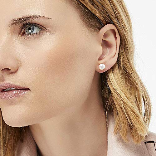 Sterling Silver 12mm White Freshwater Cultured Button Pearl Stud Earrings - Thumbnail 2