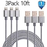 Airsspu 3Pack 10FT Nylon Braided Lightning USB Charging Cables Cord for iPhone 5/5S/5C/SE 6/6S 6 Plus/6S Plus 7/7 Plus, iPad Mini/Air/Pro iPod Touch/Nano 7(Gray)