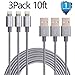 Airsspu 3Pack 10FT Nylon Braided Lightning USB Charging Cables Cord for iPhone 5/5S/5C/SE 6/6S 6 Plus/6S Plus 7/7 Plus, iPad Mini/Air/Pro iPod Touch/Nano 7(Gray)