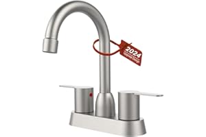 SUPWORK Bathroom Faucet Brushed Nickel 2-Handle Bathroom Sink Faucet 360 Degree High Arc Swivel Spout Centerset 4 Inch Vanity Faucet RV Bathroom Faucet 3 Holes Lavatory Faucet