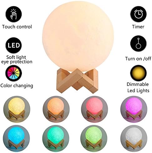 3D Moon Lamp Night Light - Felix&amp;Co LED Warm Yellow and Cool White, Dimmable Touch Control Rechargeable USB Charging Home Light Decorative Children/Baby Large Lunar Desk Lamp