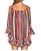 OYANUS Womens Rainbow Stripe Open Shoulder Bell Sleeve Spaghetti Ruffle Beach Dress