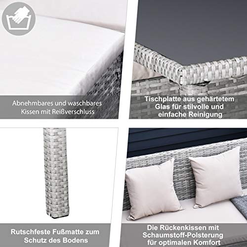 Outsunny 5-TLG. Gartenmöbel Set, Rattan Sitzgruppe mit Fußhocker, Metall, Grau, 134 x 60 x 75 cm – Bild 5