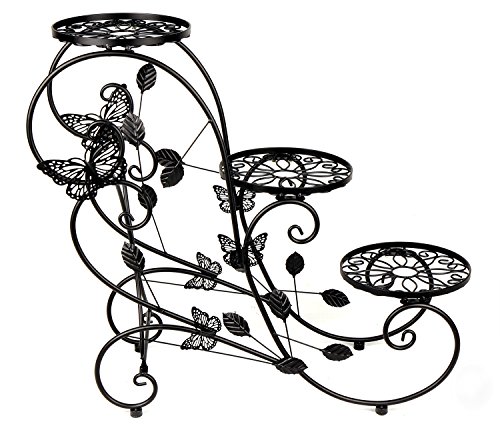 3-Tiered Metal Plant Stand Flower Pot Rack Garden Patio Standing Plant Display Stand, Black