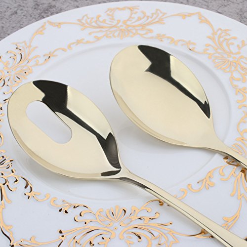 4 Piece Serving Skimmer and Slotted Serving Spoon 10-inch Serving 2 Set Stainless Steel Large Table Flatware Dishwasher Safe for Buffet, Banquet, Party (Gold)