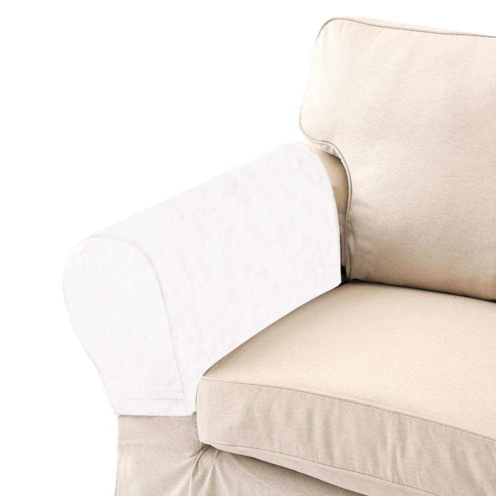 LERTREE Pack of 2 Velvet Soft Arm Slipcovers Elastic Armrest Protectors Removable Sofa Arm Covers (White)