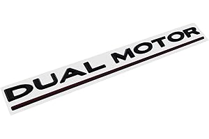 Knomix Dual Motor Emblem Badge Sticker Plaid Decor Letters Compatible with Tesla Model 3 Y X S Accessories (Matte Black-Red Line)