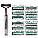 Men's Razor Handle + 12 Blade Refills Shaving Razor Blades Knives Razor Blade Face Care Tools for Men