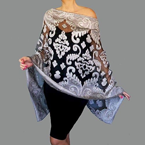 Silver Evening Wrap Black Organza Shawl Grey Stole By ZiiCi