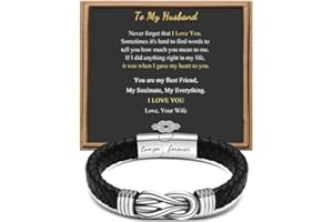 JOYCUFF Gift for Men Black Braided Leather Infinity Bracelet for Men Dad Husband Boyfriend Son Grandson Brother Nephew Uncle Forever Linked Together Stainless Steel Engraved with Love You Forever Jewelry 7.5|8.5|9 Inches
