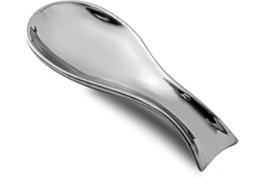 Hasense Spoon Rest for Stove Top, Large Ceramic Spoon Holder for Kitchen Counter, Cooking Utensil Rest for Spatula Ladle Spoon and Tong, Kitchen Spoon Rest for Home and Coffee Bar Accessories, Silver