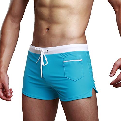 Faceegg Mens Swimming Boxer Swimsuit With Pocket Shorts Drawstring Trunks Underwear (XX-Large, Blue)