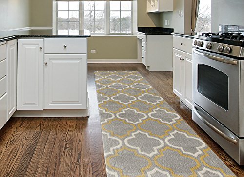 Rugshop Modern Moroccan Trellis Area Rug Runner, 2' x 7'2", Gray/Yellow