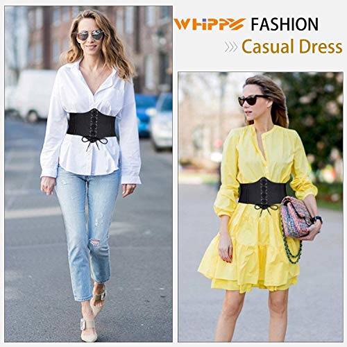 Women\'s Lace-up Corset Elastic Wide Belt, Tied Waspie Waist Belt for Women by WHIPPY, Black, Fit Waist 26-29 Inches