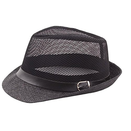 Classic Natural Fedora Straw Hat - Different Color Band Available (Black)