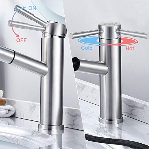 KIMIUP Bathroom Faucet with Sprayer, Pull Down Kitchen Sink Faucets