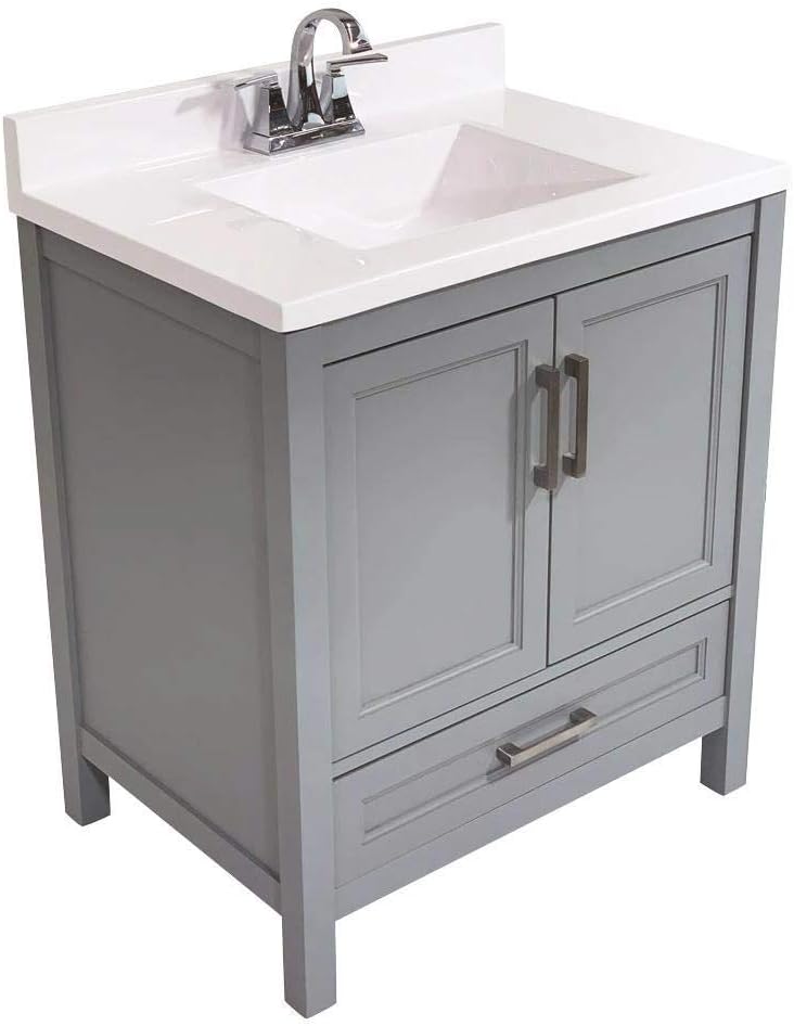 Salerno 31 In Bath Vanity In Grey With Cultured Marble Vanity Top W Backsplash In White With White Basin Amazon Com