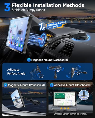 URVOLAX 10.1 Inch Rotating Apple CarPlay: Android 13 Wireless Android Car Display with Google Play - Magnetic Holder Car Play Retrofit Screen - Integrated GPS Navigation, OTA Updates, Dual WiFi