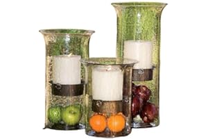 FIRST OF A KIND Glass Hurricane Pillar Candle Holder with Rustic Metal Insert, Perfect as a Centerpiece (Large)