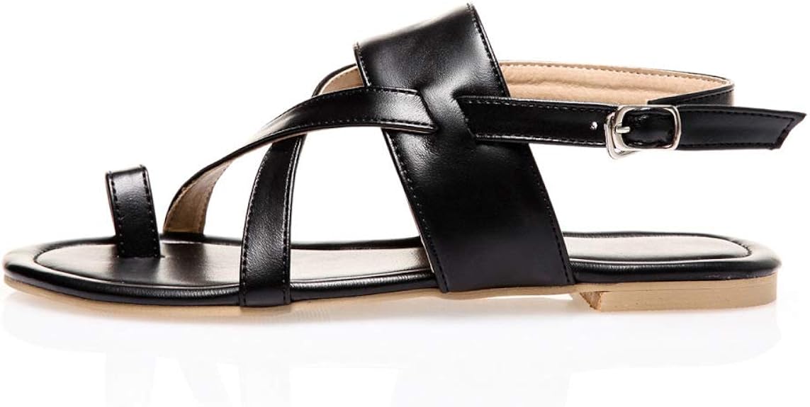 Womens Roman Flat Sandals Gladiator Toe Ring Cutout Ankle Buckle Cross
