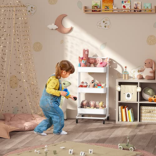 Armocity Rolling Cart, White Diaper Cart for Bedroom, Portable Nursery Cart with Wheels, 3Tier