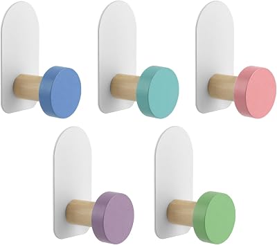 5pcs Self-Adhesive Kids Coat Hooks Colorful Cartoon Animal Pattern