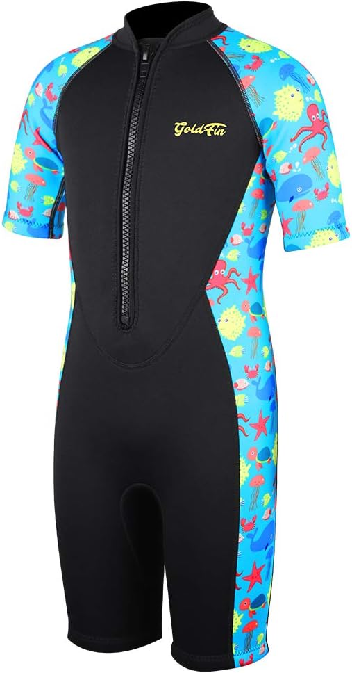 Kids Shorty Wetsuits Thermal Swimsuit, 2mm Neoprene Front Zip Keep Warm for Boys Girls Toddler Youth Swimming,Diving…