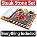 Steak Stone Cooking Set by La Mongoose. Premium Basalt Lava Rock For Hot and Cold Hibachi Grilling. Includes 3 White Ceramic Dipping Dish Bowls and 1 Plate Acacia Board Stainless Steel Tray Ideal Gift