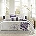 Madison Park Lola Sateen Cotton Comforter Set-Casual Medallion Floral Design All Season Down Alternative Bedding, Shams, Bedskirt, Decorative Pillows, Queen, Grey/Purple 7 Piece