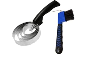 WEISHENG Stainless Steel Horse Brush, Reversible Spring Curry Comb & Hoof Pick, Comfortable Rubber Grip, Suitable for All Horse Hair Types, Unisex, Horse Owners/Caretakers