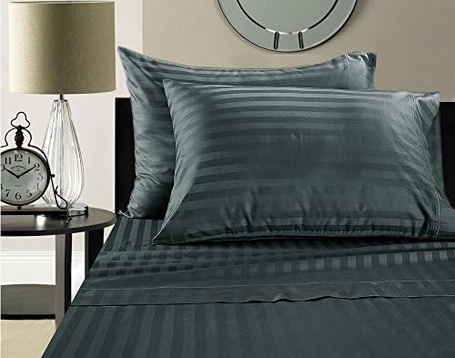 Addy Home Fashions  Egyptian Cotton 500 Thread Count Damask Stripe Sheet Set, King - DARK SLATE