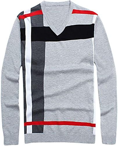 Tophaz Men's Stylish Slim Knitted Basic V Neck Sweater Thin Plain Pullover SW29, Light Grey Large
