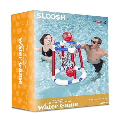Sloosh Pool Basketball Hoop Toys, Floating Basketball Pool Game, Swimming Floats Toys with Balls Pump, Summer Outdoor Water Play Toy for Kids and Adults (Red Blue)