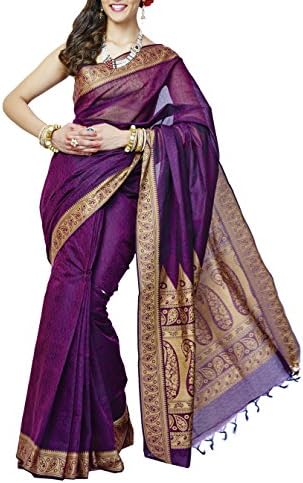Gleamberry Womens Byzantium Pure Cotton Kanjeevaram Handloom Saree