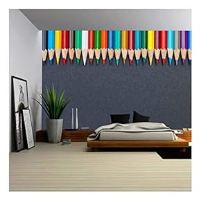 Pattern of Color Pencils Isolated on Black Background Close Up - Removable Wall Mural | Self-Adhesive Large Wallpaper - 66x96 inches