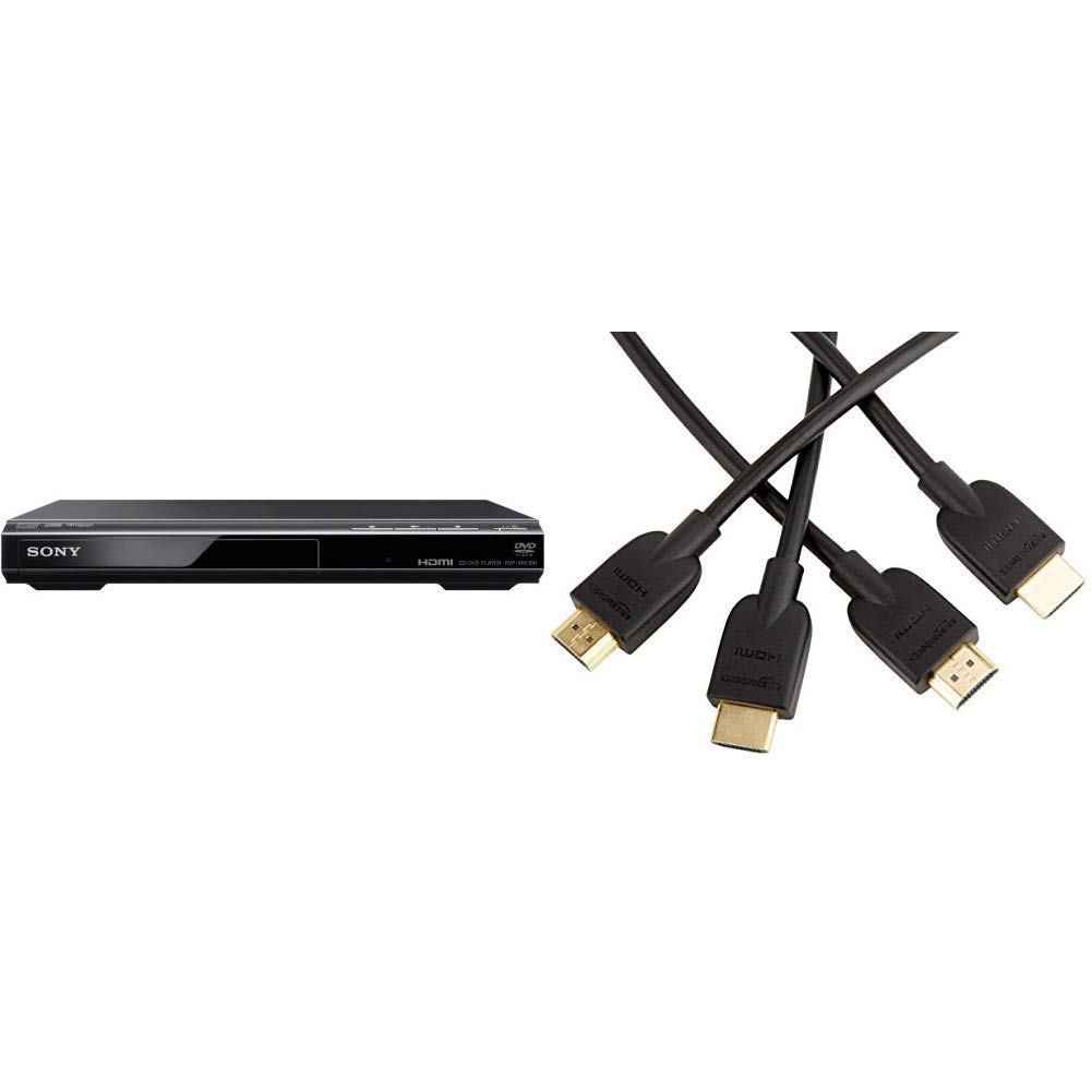 Sony DVPSR510H DVD Player, with HDMI port (Upscaling) & Amazon Basics High-Speed HDMI Cable, 3 Feet,