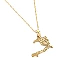 24K Gold Plated The Republic of Haiti Map Pendant Necklace Chain Port-AU-Prince Map Jewelry