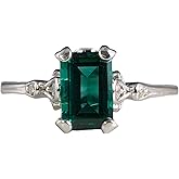 FAMIVES Created Emerald Engagement Rings May Birthstone Ring Dainty Vintage Wedding Ring Anniversary Jewelry Gift