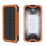 Solar Power Bank 20000mAh Solar Charger Waterproof Portable External Battery USB Charger Built in LED light with Compass for iPad iPhone Android Cellphones (Orange)